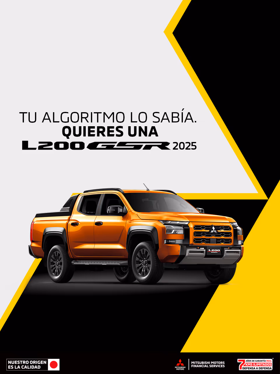 Estrena una Mitsubishi L200 GSR 2025 con tasa desde 9.9% (1) + 0% Comisión por Apertura(2) solo con Mitsubishi Motors Financial Services.