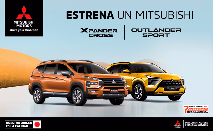 Estrena un Mitsubishi con tasa desde 4.9%(1) o tasa 9.9%(2) + 1 año de Seguro Gratis(3) + 0% Comisión por Apertura(3) solo con Mitsubishi Motors Financial Services. Estrena un Mitsubishi con tasa desde 4.9%(1) o tasa 9.9%(2) + 1 año de Seguro Gratis(3) + 0% Comisión por Apertura(3) solo con Mitsubishi Motors Financial Services.