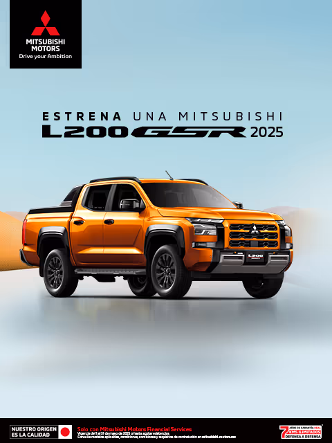 Estrena una Mitsubishi L200 GSR 2025 con tasa desde 9.9%(1)  	+ 1 año de Seguro Gratis(2) 	+ 0% Comisión por Apertura(3) solo con Mitsubishi Motors Financial Services.
