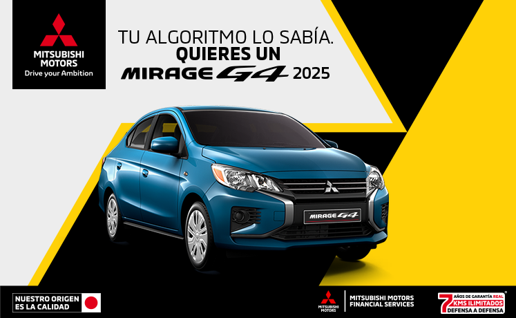 Estrena una Mitsubishi Mirage G4 2025 con tasa desde 9.9%(1) o con mensualidades desde $3,899.00 M.N.(2) + 0% Comisión por Apertura(3) solo con Mitsubishi Motors Financial Services. Estrena una Mitsubishi Mirage G4 2025 con tasa desde 9.9%(1) o con mensualidades desde $3,899.00 M.N.(2) + 0% Comisión por Apertura(3) solo con Mitsubishi Motors Financial Services.