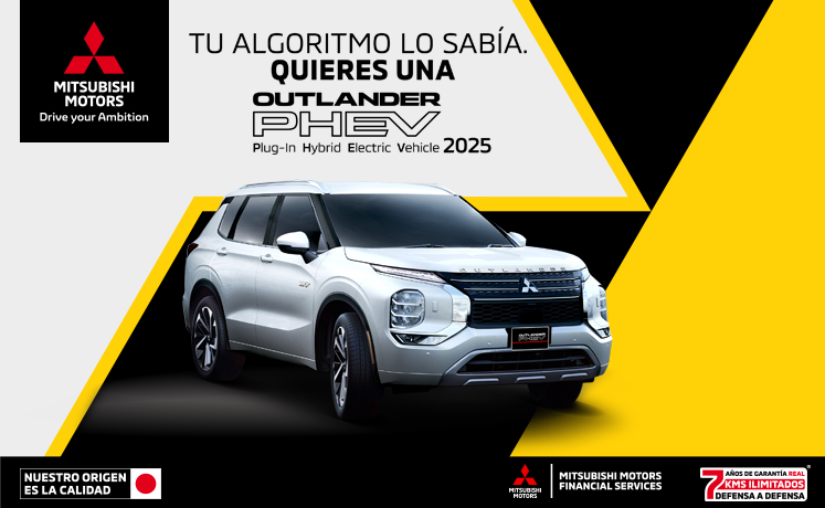 Estrena una Mitsubishi Outlander PHEV 2025 con tasa desde 9.9%(1) + 1 año de Seguro Gratis(2) O 24 meses sin intereses(3) + 0% Comisión por Apertura(4) solo con Mitsubishi Motors Financial Services. Estrena una Mitsubishi Outlander PHEV 2025 con tasa desde 9.9%(1) + 1 año de Seguro Gratis(2) O 24 meses sin intereses(3) + 0% Comisión por Apertura(4) solo con Mitsubishi Motors Financial Services.